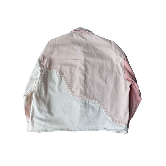 Bershka 100% Cotton Pink & White Color Block Oversized Denim Jacket - Picture 4 of 10